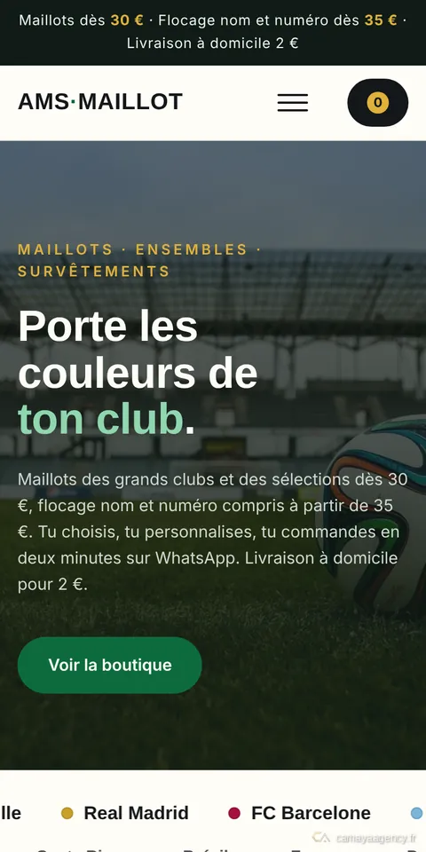 Le site AMS Maillot sur téléphone