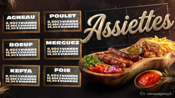 Menu TV animé : les assiettes, réalisé par Camaya pour Grill et sandwicherie
