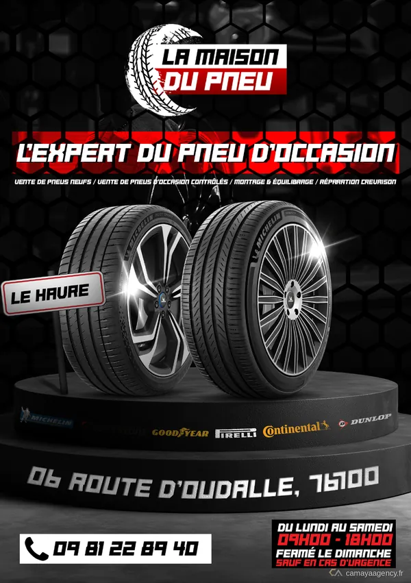 Flyer A5, réalisé par Camaya pour La Maison du Pneu
