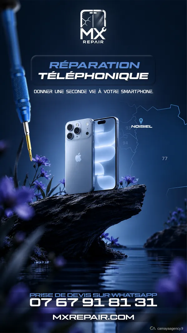 Affiche « Réparation téléphonique », réalisé par Camaya pour MX Repair