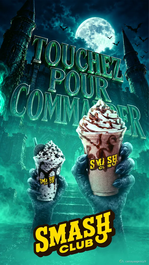 Écran de borne de commande, édition Halloween, réalisé par Camaya pour Smash Club